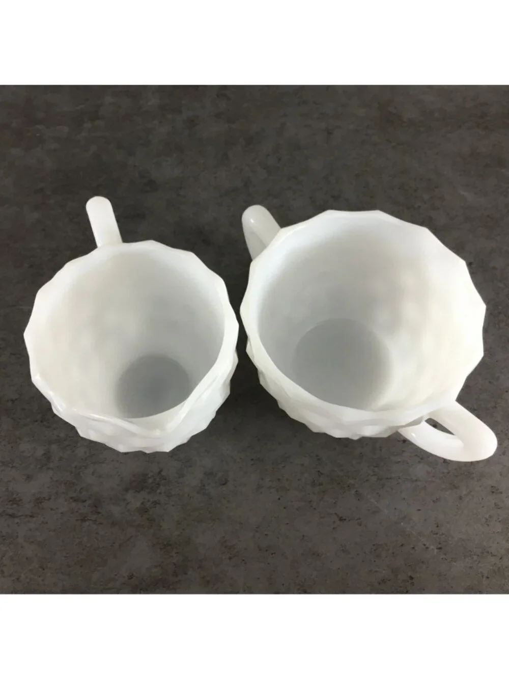 Hazel Atlas Cubed Cream and Sugar Set Vintage White Cubist Pattern